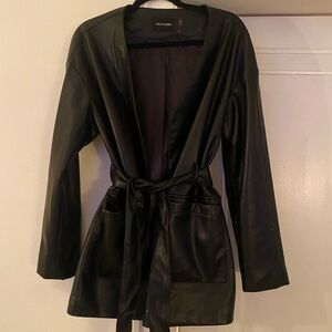 Dolce Cabo Black Faux Leather Belted Jacket